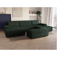 Vente-Unique - Große Wohnlandschaft mit Schlaffunktion - Samtcord - Tannengrün - Amelia