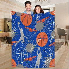 Ririx Basketball-Überwurfdecke mit blauem Hintergrund, für Bett, Couch, Sofa, Stuhl, Camping und Reisen, leichte Decke, Größe L (203,4 x 152,4 cm)