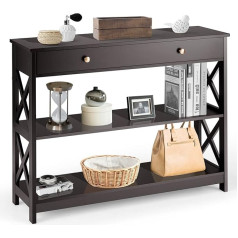 Goplus Console Table, Narrow Entrance Table with Drawer and 2 Shelves, Hallway Table Wood for Hallway, Living Room, Entrance, 100 cm x 30 cm x 80 cm (Brew)