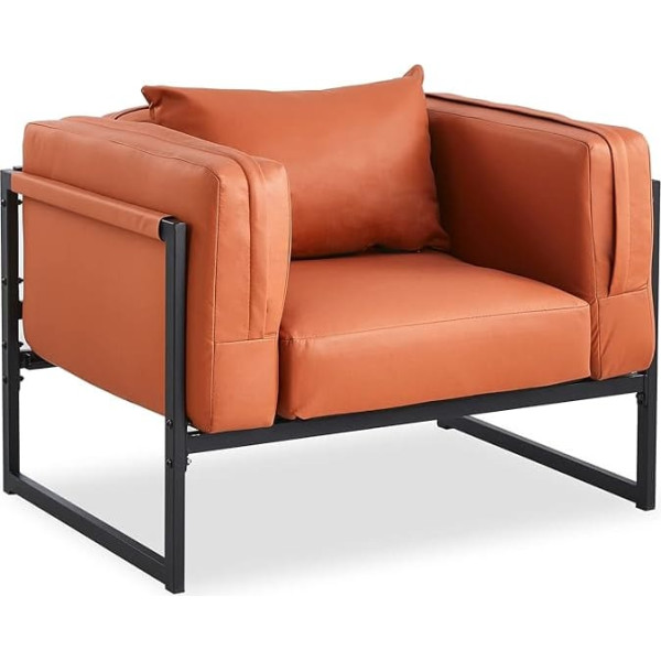 Tukailai Single Sofa, Faux Suede Armchair, Padded Seat with Backrest Armrest, Corner Chair with Metal Frame, Free Cushion, Thickening, Lounge, Living Room, Dark Brown