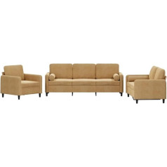 Vidaxl Sofagarnitur 3-TLG., Sessel Couch mit Kissen, Sofa Wohnzimmersofa mit Armlehnen, Couchgarnitur Designsofa Sitzmöbel Polstermöbel, Braun Samt