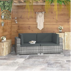 Camerina Corner Sofas 2 Pieces with Cushions Poly Rattan Grey Sofa with Sleep Function Sofa Bed Multifunctional Furniture Sofa Bed