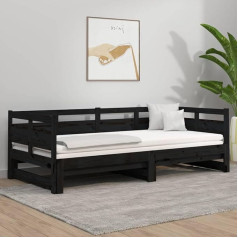 Koieceta Day Bed Extendable Solid Wood Pine Sofa Bed Guest Bed for Bedroom Living Room Sofa Bed Trundle Bed (Black, 90 x 200 cm)