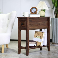 Lusuowlz Chair Narrow Side Table, Solid Wood Recliner Side Table with Drawer, Slim Bedside Table for Living Room Bedroom