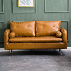 57''W Kunstledersofa, 2-Sitzer-Couch mit Massivholzrahmen und gepolsterten Kissen, für Wohnzimmer, Wohnung, Wohnzimmer,Braun