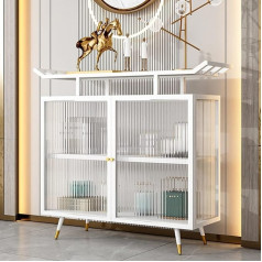 Nizame Rock Panel Entrance Cabinet, Metal Frame Door Sill Table, Double Doors, Glass Decorative Storage Cabinet, Entrance Table, End Table, Decorative Long Box (Colour: White, Size: 140 x 30 x 90 cm)