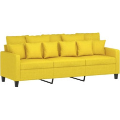 Vidaxl Sofa 3-Seater, Lounge Sofa Couch with Armrests Back Cushion, Living Room Sofa Design Sofa Metal Frame, Seating Furniture Three Seater, Modern, Light Yellow Fabric
