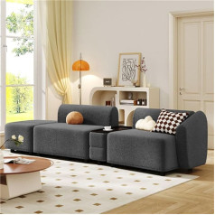 Generic Three-Seater Sofa with Shelf and Storage Cabinet, Dark Grey, 288 x 73 x 67 cm, Modern Design with Footrest, Upholstered Furniture, Couch Chair, Sofa for Living Room and Bedroom
