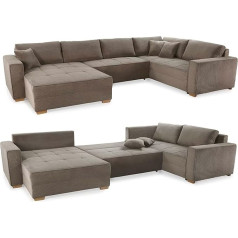 Luma-Home Schönes Für Dein Zuhause Fashionable Corduroy Living Room Landscape U-Shape 379 cm Wide, Sofa with Sleep Function and Bed Box, Wave Support, Can be Mounted, Reversed, Corduroy Fabric Cover in Brown Taupe / 15197