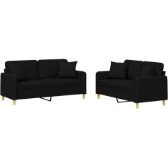 vidaXL Sofagarnitur 2-TLG., Sessel Couch mit Kissen, Sofa Wohnzimmersofa mit Armlehnen, Couchgarnitur Designsofa Sitzmöbel Polstermöbel, Schwarz Stoff