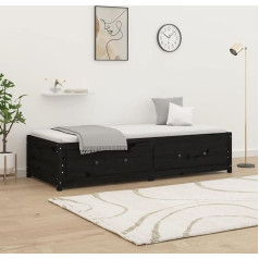 Lapooh Day Bed, Sofa Bed, Couch with Sleep Function, Sofa Bed, Sofa Bed, Sofa Bed, Sofa Bed, Daybed, Couch Bed, Youth Bed, Black, 75 x 190 cm, 2FT6, Small, Single, Solid Pine Wood