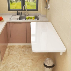 Chewynp Wall Folding Table Falling Leaf Table Folding Space Table Convertible Desk Solid Wood Wall Table (White)