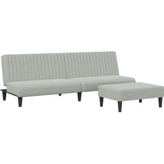 vidaXL Sofagarnitur 2-TLG., Schlafsofa mit Fußhocker, Klappbett Klappsofa mit Schlaffunktion, Bettsofa Sofabett Sofa Couch, Hellgrau Samt