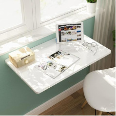 Folding Wall Table, Folding Wall Table, White Folding Computer Desk, 60 cm, 70 cm, 80 cm, 90 cm, 100 cm, 120 cm, Wall Table for Small Spaces, Home Office Work, Folding Kitchen