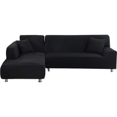 ‎Htdirect HTDirect Sofa Cover L Shape 2 x Polyester Fabric Stretch Slipcovers + 2 x Pillow Cases for L Shaped Couch - Black L-Shape 2+3 Seats