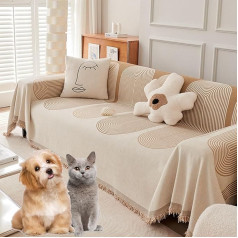 Reversible Chenille Sofa Cover, Double Sided Chenille Sofa Cover, Fine Chenille Sofa Cover, Four Seasons Soft Chenille Double Sided Sofa Towel Couch Covers for Pets (Beige, 180 x 280 cm/70.8 x