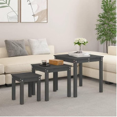 Raugaj Nice Tables Akzenttische, Beistelltische, Nisttische, 3 Stück, Grau, Massivholz, Kiefer
