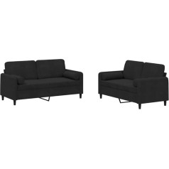 Vidaxl Sofagarnitur 2-TLG., Sessel Couch mit Kissen, Sofa Wohnzimmersofa mit Armlehnen, Couchgarnitur Designsofa Sitzmöbel Polstermöbel, Schwarz Samt