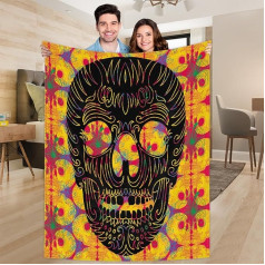 Ririx Überwurfdecke mit mexikanischem Totenkopf, Blumenmuster, für Bett, Couch, Sofa, Stuhl, Camping und Reisen, leichte Decke, groß (203 x 152 cm)