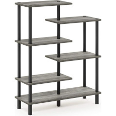 Furinno Multi Tier Accent Decorative Shelf, Wood, French Oak Grey/Black, 29.49 x 80 x 100.2 cm