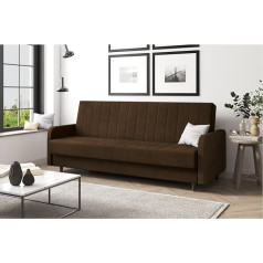 Meblini Andres Sofa with Sleep Function, Extendable Sofa Bed with Bed Box, Sofa Bed with Sleep Function, Folding Sofa, Andres 3-220 x 87 x 93 cm, Brown Velvet