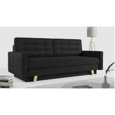 Mks Meble FRIGA 3-Seater Sofa Bed with Storage Box Black Velvet
