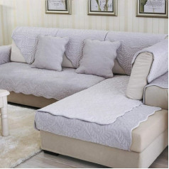 Suuki Sofa Cover, Sofa Cover, Protective Cover Sofa, Sofa Throw, L-shaped Sofa Cover, Flower Quilted Sofa, Short, Non-Slip Plush Cover, Corner Leather Couch Covers, Grey, 90 x 240 cm