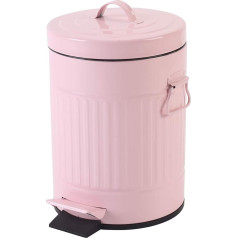 Mingol Bathroom Trash Can with Lid, Small Pink Trash Can Waste Paper Bin for Home Bedroom with Lid, Round Trash Can Soft Close, Retro Vintage Rubbish Metal Cans, 5 Litres, Shiny Pink