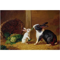 Tbouobt Fabric Placemats, Washable Placemats for Dining Table, Set of 6, Oil Painting Farm Rabbit