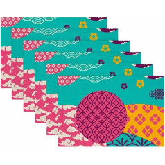 Tbouobt Stoff-Tischsets, waschbare Tischsets für Esstisch, 6er-Set,Japanische Meereswellen Wolken Geometrie Weinlese