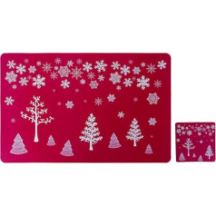 Homsfou 12-Piece Set Christmas Drinks Coasters Christmas Bowl Placemat Christmas Coasters Square Placemats Red Suit Serving Utensil Set Table Set
