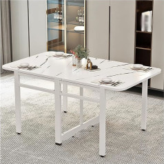 Joskaa Dining Table, Folding Table with Wheels, Folding Auxiliary Table, Table with Storage Surface for Dining Room, Computer Desk, Extendable Table, Kitchen Table, for Home and Office (Colour: White+White