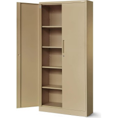Jan Nowak C001H Office Cabinet Metal Cabinet Storage Cabinet 4 Adjustable Shelves Powder Coated Lockable 195 cm x 90 cm x 40 cm (Beige)