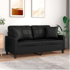 Arkem 2 Seater Sofa with Decorative Cushion Black 140 cm Faux Couch with Sleep Function