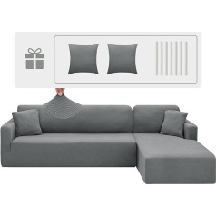 ‎Chelzen CHELZEN Elastic Peninsula Sofa Cover, 2-Piece Couch Cover Left/Right Corner, Chaise Longue Sofa Throws with Two Cushion Covers, L Shape Peninsula Sofa Covers (3 Seater + 3 Seater, Light Grey)