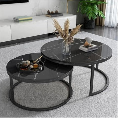 Generisch Round Coffee Table Set of 2 - Nesting Tables with Plank & Black Steel Frame for Living Room - Stylish & Functional Furniture for Home Office & Bedroom