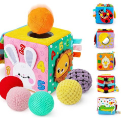 beetoy Montessori Infant Toy with Textured Sensory Balls, Spring Learning Travel Toy for Fine Motor Skills, Newborn for Boys and Girls
