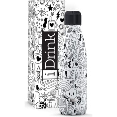 I-Drink Water Bottle 350/500/1000 ml Steel Thermal Flask (500 ml, Doodles)