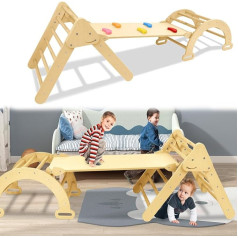 Aufun Klettergerüst Indoor Sprossenwand 3 in 1, Holz Kleinkind Klettergerüst Set, Kinder Pickler Dreieck, Baby Rutsche & Klettergerüste Indoor Spielgeräte für Kleinkinder ab 2-8 Jahr