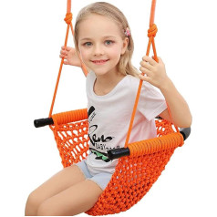 Children's Swing Indoor Outdoor Hanging Swing for Children to Swing Hanging Chair Hand Knitted Comfortable and Breathable Children's Swing Seat Height Adjustable Swing (Colour: Orange)