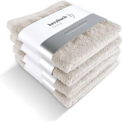 herzbach home Premium Hand Towels 50 x 100 cm Set of 4 (Sand Grey) - High Quality, Soft & Absorbent Towels in Best Quality - 100% Natural Cotton