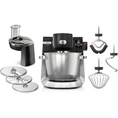 Bosch MUMS6ZS13D Series 6 Food Processor Automatic Programmes, Integrated 1 g Scale, 5.5 L Bowl, Continuous Shredder, Slices, Dough Hook/Whisk/Silicone Brush, Dishwasher-safe, 1,600 W, Silver/Black