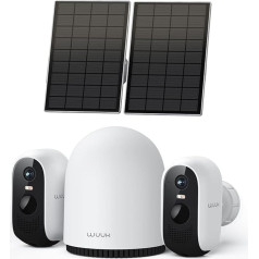 WUUK Überwachungskamera Aussen Akku Solar Set, 2K WLAN Kamera Outdoor Homekit, 32G Lokaler Speicher, Kompatibel mit Alexa/Google Home/8 Camera,Kompatibel mit 2.4G/5G WiFi,Smart Erkennung,IP66