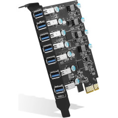 YABOANG 7 Ports PCIe USB 3.0 Karte 5Gbps PCIe zu USB 3.0 Erweiterungskarte, PCIe Karte Anschluss USB 3.2 (USB 3.1) Gen1 Karte Interner Hub Connect 7 Devices für Windows 11/10/8/7 /Vista/XP