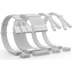 AsiaHorse PCIE 5.0 12VHPWR PSU Cable Extension, 16AWG Sleeved Cable Kit, PC Power Supply Sleeved Cable, 24PIN-ATX/(4+4) PIN-CPU/(12+4) PIN-GPU Extension Cable, 30 cm, White