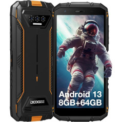 DOOGEE S41T Rugged Smartphone 5.5 HD+ Zoll IPS 2024, Outdoor Smartphone Android 13 Smartphone, 6300 mAh, 8 GB + 64 GB (1 TB TF), 4G Dual SIM, IP68/OTG/GPS/Face ID/NFC, Orange