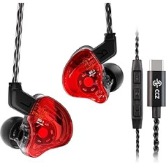 Yinyoo CCZ Melody USB-C In-Ear Monitors Hybrid 1BA 1DD HiFi Headphones, Deep Bass Lightweight In-Ear Headphones IEM with 4N OFC Cable for Musician/Drummer/Bassist (Red, with Microphone TYPE-C)