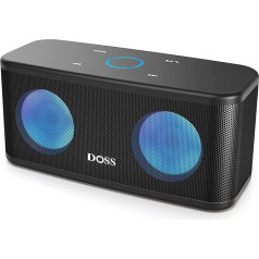 DOSS SoundBox Plus Music Box with Dual Bass Drivers, 20H Battery, Touch Control, Coloured Lights, IPX5 Waterproof, USB-C, Bluetooth Box for Mobile Phone, PC - Black