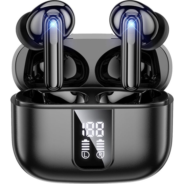 Vtkp Bluetooth Kopfhörer, 【2024】 Kopfhörer Kabellos Bluetooth 5.3 In Ear mit 4 ENC Noise Cancelling Mic und LED，60 H Wiedergabe, USB-C，IP7 Wasserdicht in Ear Ohrhörer, für Arbeit Studium Sport