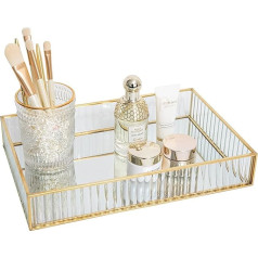 SLHEQING Vintage Mirror Tray, Gold, Decorative Tray, Glass Tray, Rectangular Organiser Tray, Cosmetic Jewellery as Dressing Table Storage